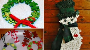 Illustration : "Des pièces de puzzle recyclées pour construire ces 15 décorations de Noël"