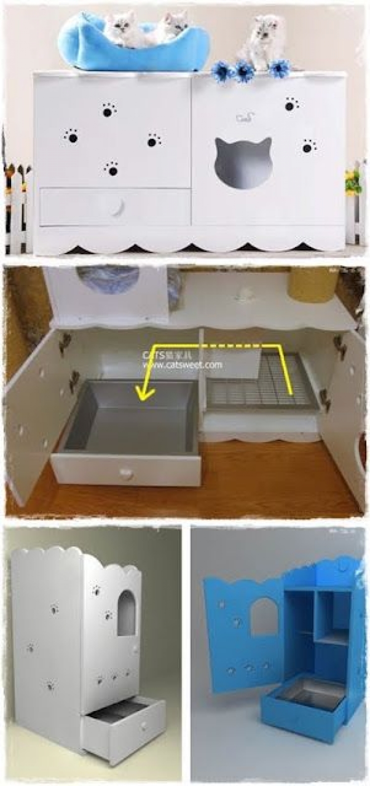 DIY pour fabriquer une jolie maison de toilette pour chat avec rangements 